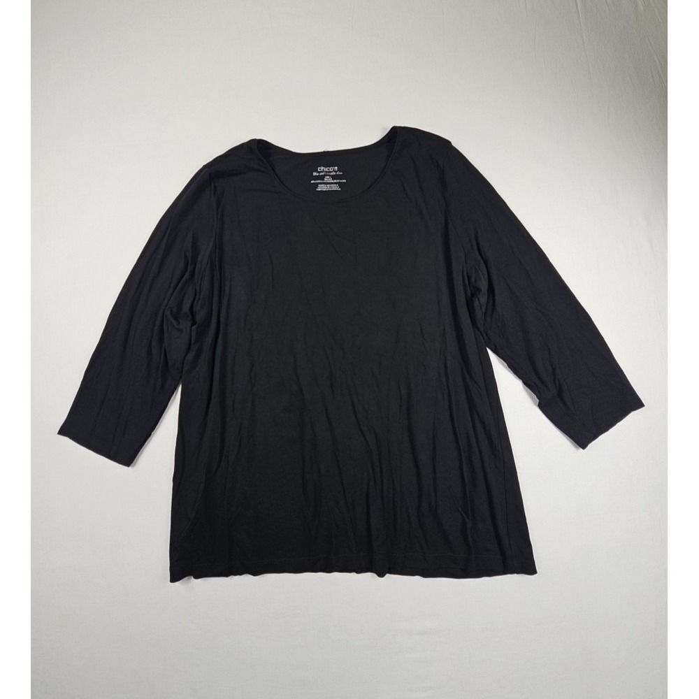 Chico's Ultimate Tee Women's 3 Black  3/4 Sleeve Cotton‎ Blend T-Shirt
